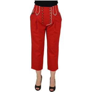 Dolce & Gabbana, Broeken, Dames, Rood, L, Wol, Rode knoopversierde hoge taille broek