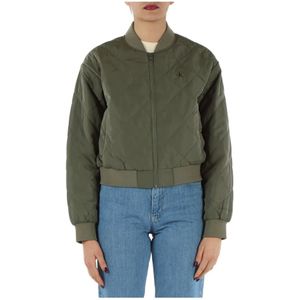 Calvin Klein Jeans, Gewatteerd bomberjack met voorlogo Groen, Dames, Maat:S