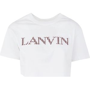 Lanvin, Tops, Dames, Wit, M, Leer, Geborduurde Crop T-Shirt