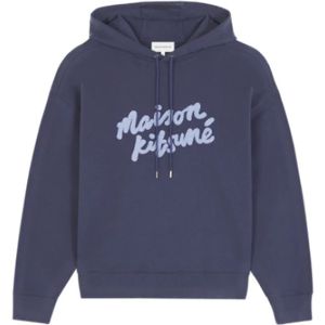 Maison Kitsuné, Sweatshirts & Hoodies, Heren, Blauw, XL, Oversized hoodie met iconisch logo