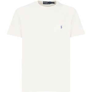 Ralph Lauren, Tops, Heren, Wit, M, Katoen, Wit Katoen Linnen Crew Neck T-shirt