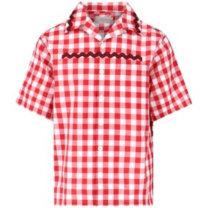 Prada, Rode Geruite Katoenen Overhemd Rood, Heren, Maat:L