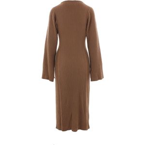 Crida Milano, Kleedjes, Dames, Bruin, M, Kasjmier, Geribbelde Cashmere Midi Jurk