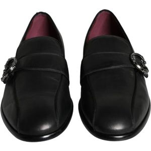 Dolce & Gabbana, Schoenen, Heren, Zwart, 43 EU, Katoen, Zwarte leren logo loafers heren jurkschoenen