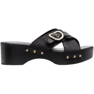 Ancient Greek Sandals, Stijlvolle platte zwarte sandalen Zwart, Dames, Maat:36 EU