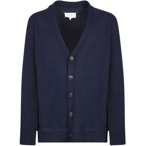 Maison Margiela, Blauwe V-Hals Gebreide Cardigan voor Heren Blauw, Heren, Maat:L