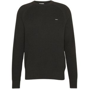 Calvin Klein, Zwarte Sweaters met Gestructureerde Mouwen Zwart, Heren, Maat:S