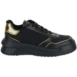 Versace, Zwarte Canvas Sneakers met Goudkleurige Inzetstukken Zwart, Heren, Maat:40 EU