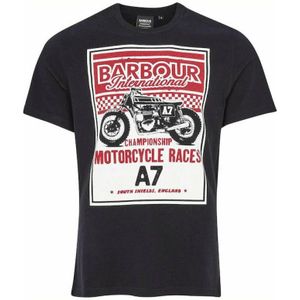 Barbour, Legendarisch A7 T-shirt met vintage logo prints Zwart, Heren, Maat:L