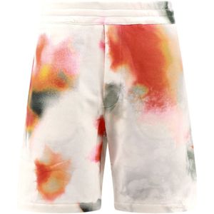 Alexander McQueen, Korte broeken, Heren, Wit, M, Katoen, Witte Shorts met Multicolor Print