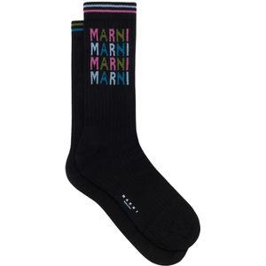 Marni, Ondergoed, Heren, Zwart, M, Katoen, Geribbelde katoenen sokken met veelkleurige logo's