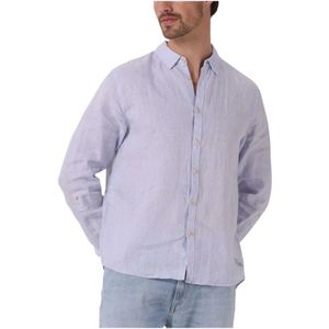 Scotch & Soda, Overhemden, Heren, Blauw, XL, Linnen, Heren Overhemden Linen Shirt With Roll-up