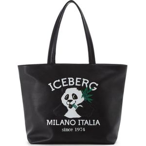 Iceberg, Shopper tas met logo en Panda Zwart, Heren, Maat:ONE Size