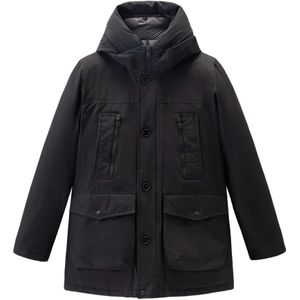 Woolrich, Arctic Parka Jas - Rechte Snit, Capuchon met Rits en Verborgen Label-Detail Zwart, Heren, Maat:3XL