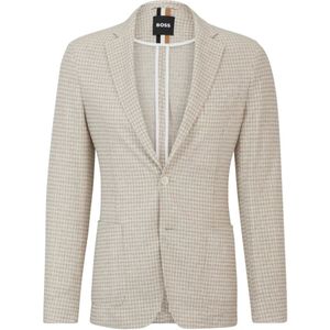 Hugo Boss, Moderne Slim Fit Jas in Gestreepte Jersey Beige Beige, Heren, Maat:3XL