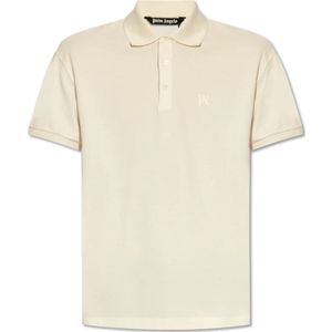 Palm Angels, Polo shirt met logo Beige, Heren, Maat:XL