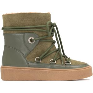 Kazar, Schoenen, Dames, Groen, 40 EU, Leer, Groene Leren Winterlaarzen met Bont