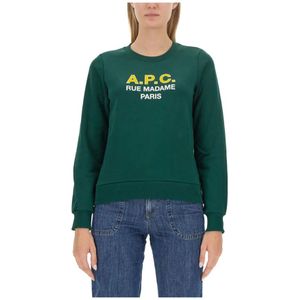 A.p.c., Sweatshirts & Hoodies, Dames, Groen, XS, Katoen, Logo Sweatshirt Regular Fit 100% Katoen