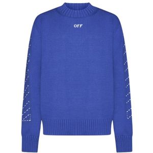 Off White, Truien, Heren, Blauw, M, Katoen, Blauwe Gebreide Crew Sweater