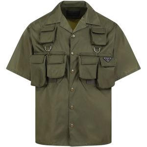 Prada, Overhemden, Heren, Groen, M, Leer, Militair Groene Shirt Ss 24