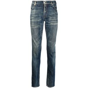 Balmain, Jeans, Heren, Blauw, W24, Katoen, Mannen Skinny Stonewash Blauwe Jeans