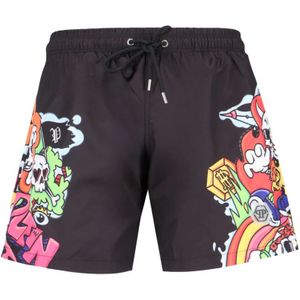 Philipp Plein, Zwarte Zee Kleding Shorts Multicolor Print Veelkleurig, Heren, Maat:XL