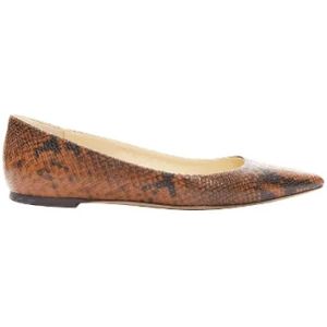 Jimmy Choo Pre-owned, Pre-owned, Dames, Bruin, 37 EU, Leer, Pre-owned Leather flats
