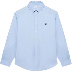 Brooks Brothers, Overhemden, Heren, Blauw, M, Katoen, Blauw Regular Fit Non-Iron Stretch Supima Katoenen Casual Overhemd met Button-Down Kraag