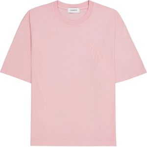 Laneus, Tops, unisex, Roze, XL, Katoen, Roze Palm Logo Katoenen T-Shirt