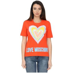 Love Moschino, Tops, Dames, Oranje, S, Pailletten, Max I Logo Hart Print T-Shirt