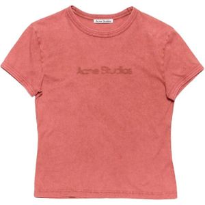 Acne Studios, Tops, Dames, Rood, M, Katoen, Rode Zalm Blurred Logo T-shirt