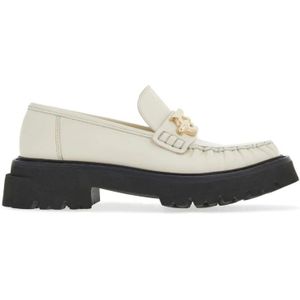 Salvatore Ferragamo, Schoenen, Heren, Wit, 40 1/2 EU, Leer, Witte Gancini-Plaque Leren Loafers