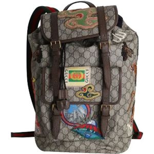 Gucci Vintage, Pre-owned, Dames, Grijs, ONE Size, Leer, Pre-owned Canvas backpacks