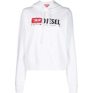 Diesel, Sweatshirts & Hoodies, Dames, Wit, L, Katoen, Logo-detail Katoenen Hoodie