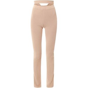 Andrea Adamo, Beige Broek met Hoge Taille en Wijde Pijpen Beige, Dames, Maat:S