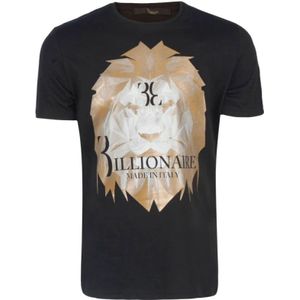 Billionaire, Tops, Heren, Zwart, S, Katoen, Zwart Logo Print Katoenen T-shirt