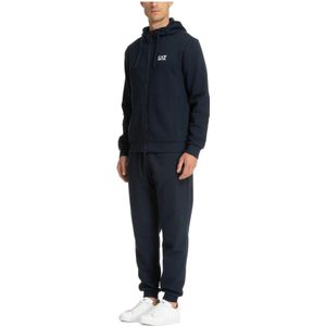 Emporio Armani Ea7, Sport, Heren, Blauw, L, Katoen, Effen Tracksuit met Capuchon en Zakken