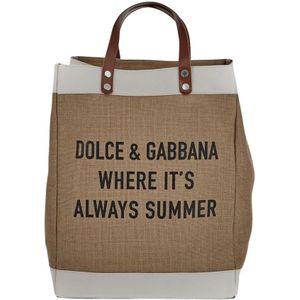 Dolce & Gabbana, Tassen, Heren, Bruin, ONE Size, Logoed Juta Tas