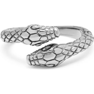 Nialaya, Men's Stainless Steel Vintage Snake Ring Grijs, Heren, Maat:56 MM