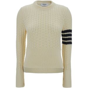 Thom Browne, Truien, Dames, Beige, 2Xs, Wol, Round-neck Truien