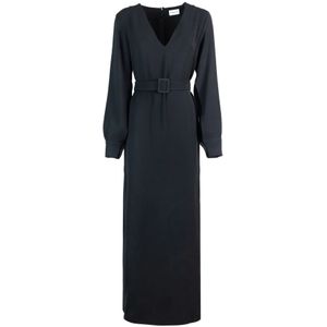 P.a.r.o.s.h., Zwarte lange jurk met pofmouwen Zwart, Dames, Maat:L