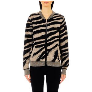 Liu Jo, Truien, Dames, Zwart, XL, Polyester, Zebra Print Lange Mouw Rits Top