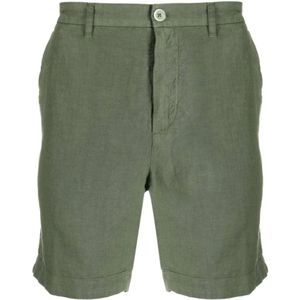 120% Lino, Korte broeken, Heren, Groen, L, Linnen, Heren Linnen Slim Fit Bermuda Shorts