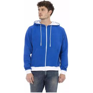 Baldinini, Sweatshirts & Hoodies, Heren, Blauw, L, Wol, Blauwe Wollen Hoodie met Achterlogo