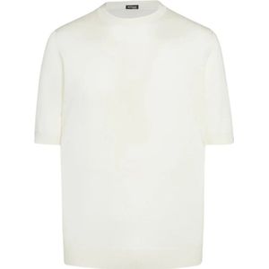 Kiton, Tops, Heren, Wit, XL, Linnen, Zijden Ronde Hals T-Shirt