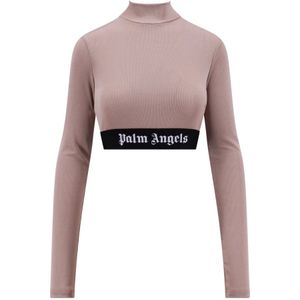Palm Angels, Truien, Dames, Beige, XS, Polyester, Stijlvolle Stretch Jersey Coltrui Coltrui
