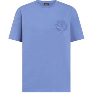 Etro, Tops, Dames, Blauw, M, Katoen, Blauw Bloemen Crew-neck T-shirt