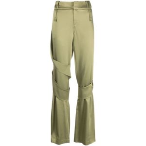 Blumarine, Groene Satijnen Broek met Banddetail Groen, Dames, Maat:XS