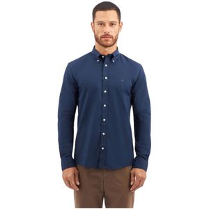 Brooks Brothers, Overhemden, Heren, Blauw, S, Katoen, Marineblauw Slim Fit Non-Iron Stretch Katoenen Overhemd met Button Down Kraag