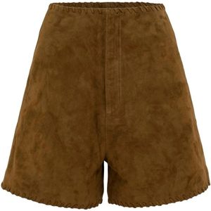 MVP wardrobe, Korte broeken, Dames, Bruin, XS, Suède, Hoge taille suède shorts met zakken